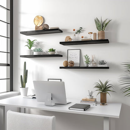 Wood Floating Shelves for Wall Decor, Rustic Wall Shelves for Bedroom Bathroom Kitchen Living Room, Set of 4 Black 24 Inch