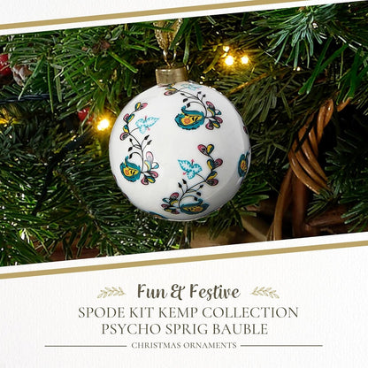 Spode Kit Kemp Psycho Sprig Yellow Bauble Christmas Bauble - Handcrafted Porcelain Festive Keepsake, Personalized Ornament, Collectible Luxury Holiday Decoration Gift