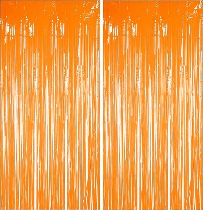 Foil Fringe Curtains Halloweens Decorations - Orange Tinsel Photo Backdrop Party Streamers for St Patricks Day, Easter, Birthdays, Fall, Pumpkin Theme, Thanksgiving, Basketball Party Decorations