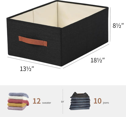 linen closet organizers and storage, 3 Pack Large Storage Baskets, Washable, Clothing Storage Bins with Handle, Closet Organizer for Storage Sweater,Sheets (Black, 18½"x13½"x8½")