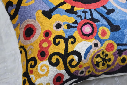 Kashmir Designs Yellow Tree of Life Decorative Pillow Cover Modern Couch Pillowcase Floral Chair Cushion Farmhouse Pillowsham Hand Embroidered Wool 18x18