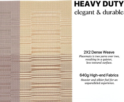 LEXMORE Placemats Set of 6 Vinyl/Plastic Woven Place Mats for Kitchen Table Indoor/Outdoor Washable Placemat Wipeable Dining Table Mats(Gold Dune)