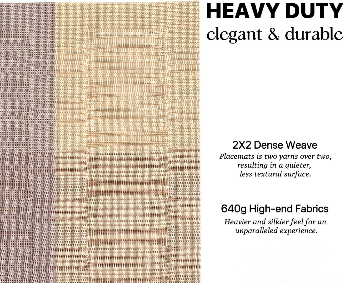 LEXMORE Placemats Set of 4 Vinyl/Plastic Woven Place Mats for Kitchen Table Indoor/Outdoor Washable Placemat Wipeable Dining Table Mats(Gold Dune)