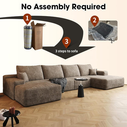 136" Sectional Couches for Living Room Modern Modular Sofa with L-Shape Couchs Upholstered Boneless Couch Deep Seat Sectional Couch with Chaise (Camel, Right Facing Chaise+3Seaters+Ottoman)