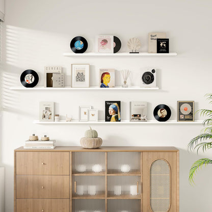 Floating Picture Ledge Shelves for Wall Set of 2, 55 Inches Picture Shelf with Ledge, Nursery Book Shelf for Toys Storage Kids Bookshelf Wall Mounted Living Room Bedroom Decor Frames, White