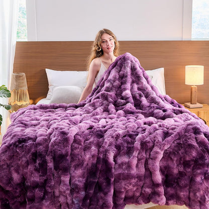 Lotus Karen Faux Fur Throw Blanket Tie-dye Violet - Big Bubble Rabbit Fluff Blanket for Couch Bed Sofa,Softest Fluffy Fuzzy Cozy Blanket,Thick Furry Plush Shaggy Warm Blankets for Women,108x90 Inches
