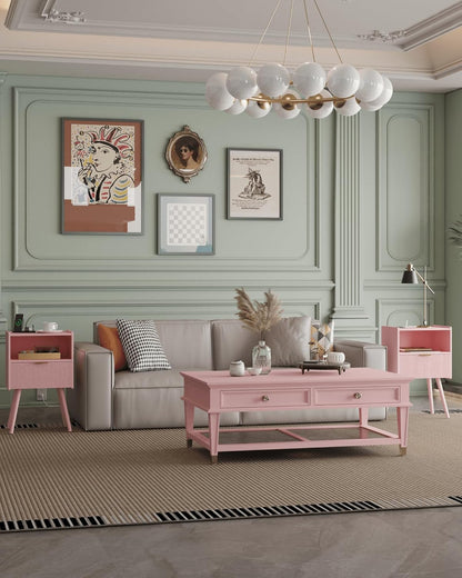 Nightstand,Modern Bedside Table with Storage Drawer and Open Wood Shelf, Accent Night Stand with Solid Wood Legs for Living Room, Bedroom and Small Spaces,Easy Assembly (Pink-Outlet)