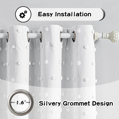 MYSKY HOME 100% Blackout Curtains for Bedroom White Blackout Curtains 54 Inches Long Thermal Insulated 2 Panels Short Kitchen Curtains with White Pom Pom Sheer Room Darkening Grommet, 52 x 54 Inch