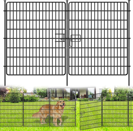 10 Panels No Dig Fence with Gate, 32 in(H) X 24 ft(L) Garden Decorative Fence Animal Barrier for Dogs, Rustproof Metal Garden Edging Border for Outdoor, Yard, Patio, Black