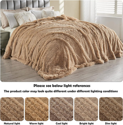 GONAAP Fuzzy Faux Fur Throw Blanket Queen Size Brown Super Soft Cozy Plush Fuzzy Shaggy Blanket for Couch Sofa Bed (Brown, Queen(90"x90"))