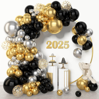 Amandir 153pcs Black and Gold Balloons Arch Garland Kit Different Sizes 18 12 10 5inch Latex Metallic Gold Confetti Balloons for Birthday New Year Decorations Party Supplies