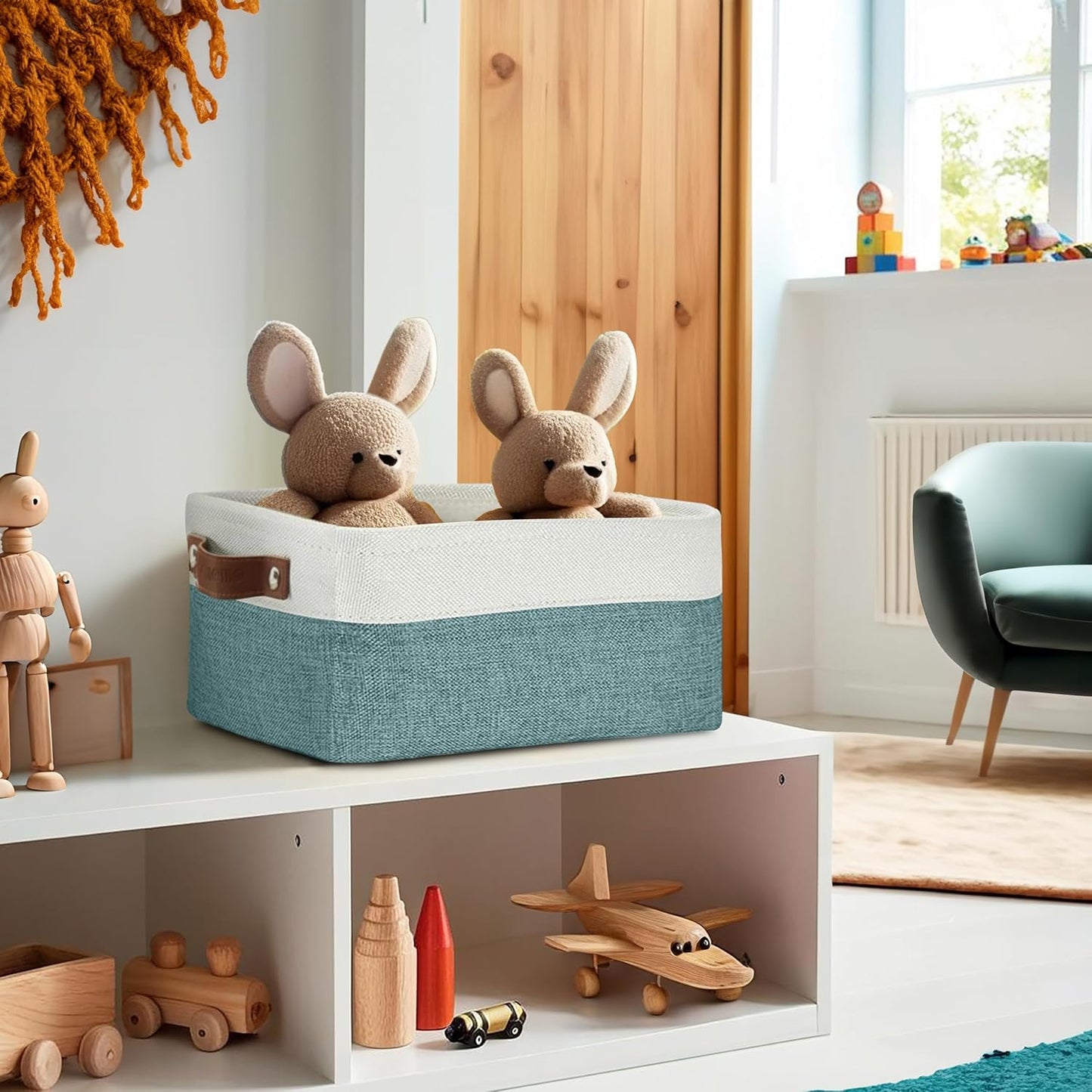 DECOMOMO Small Storage Basket, Closet Storage Bins, Baskets for Organizing Shelves (Teal & White, Small - 6 Pack)