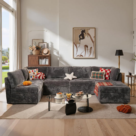 ovios Sectional Sofa Couch with U-Shape Chaise Sofa Bed, Comfy Modular Cloud Couches with Deep
