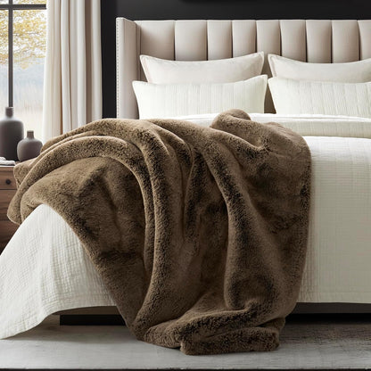 Luxury Soft Faux Chinchilla Fur Throw Blanket for Couch, Warm Thick Heavy Winter Throw Blanket 1220GSM for Bed, Fluffy Cozy Mink Blanket with Reversible Velvet, Brown Sable, 50"x60"