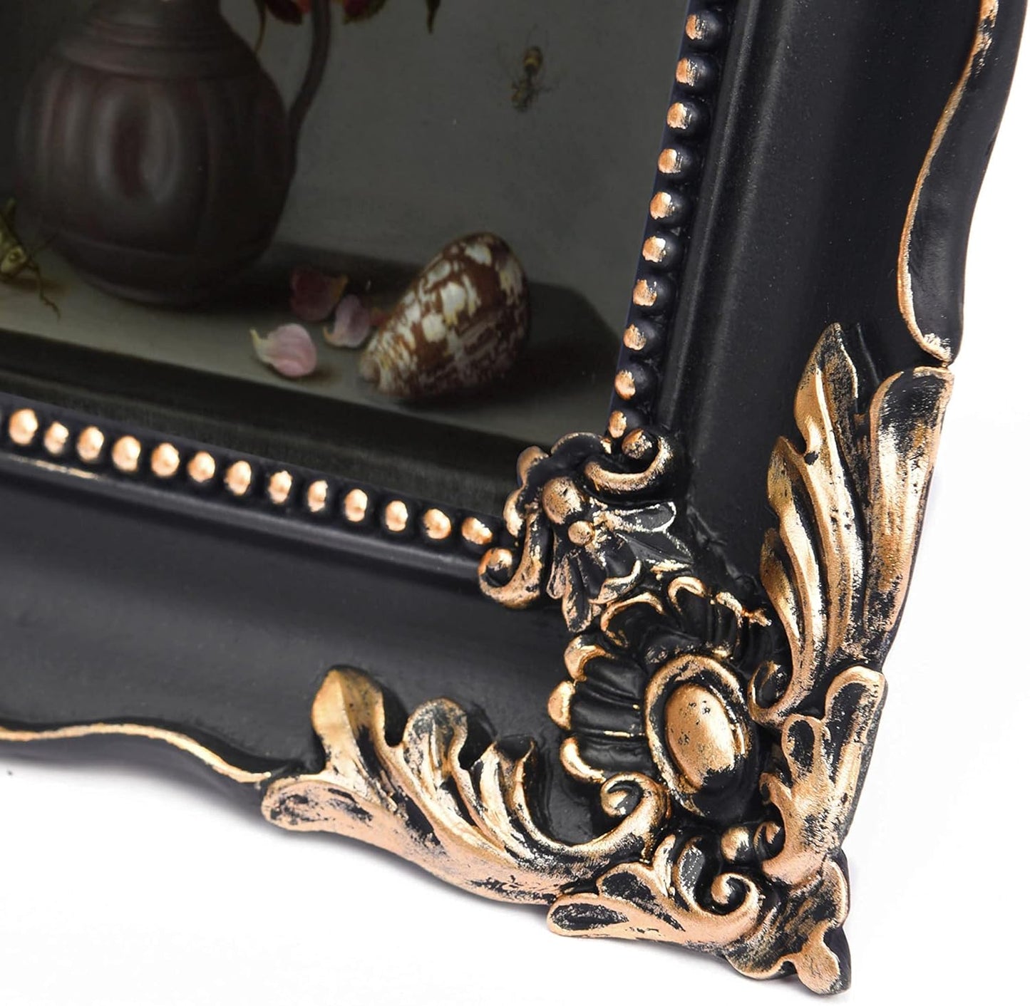 5x7 Vintage Picture Frame with Embossed Flower Design, Black Ornate Frame for 5x7 Pictures, Hand-Crafted Resin Antique Frames for Tabletop & Wall Hanging, Home Decor (Black)
