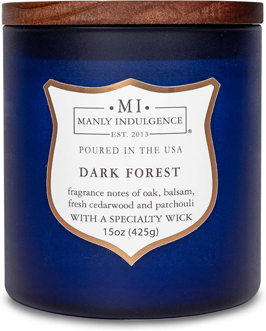 Manly Indulgence Dark Forest Scented Jar Candle for Men, Wood Wicked Candle, 15 oz - Oak, Balsam