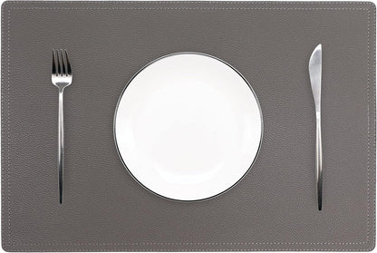 Set of 4 Faux Leather Placemats, PU Table Mats, Waterproof, Stain Resistant, Heat Resistant, Non-Slip Easy to Clean for Kitchen Dining Table,Conference Table C Grey Rectangle