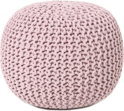 REDEARTH Round Pouf Ottoman - Hand Knitted Boho Poof Home Décor Pouffe Circular Footrest for Living Room - Bedroom - Lounge - 100% Cotton (19.5"x19.5"x14") - Pale Pink
