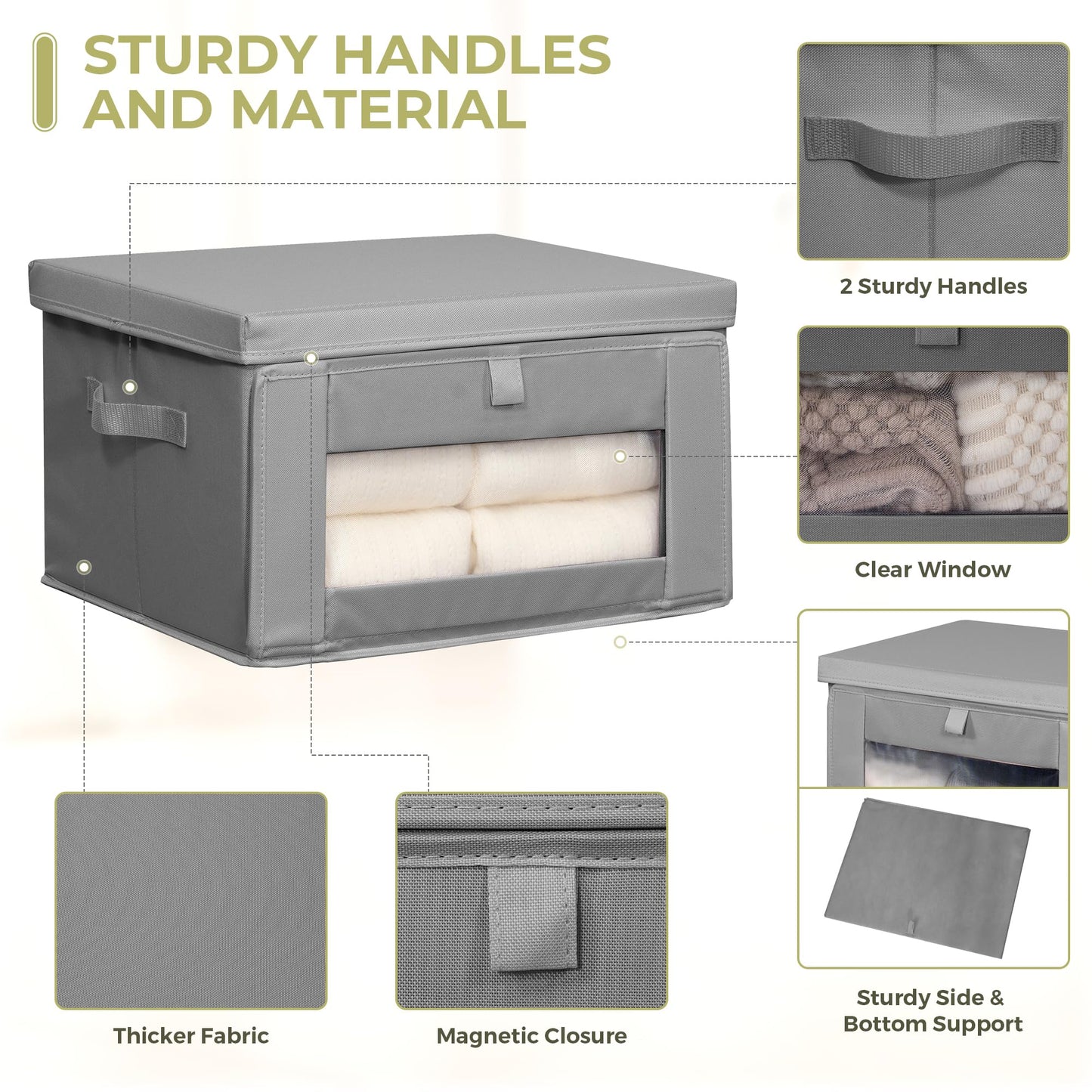 STORAGEIDEAS Thick Fabric Storage Bins with Lids, Collapsible Storage Box Closet Shelf with Clear