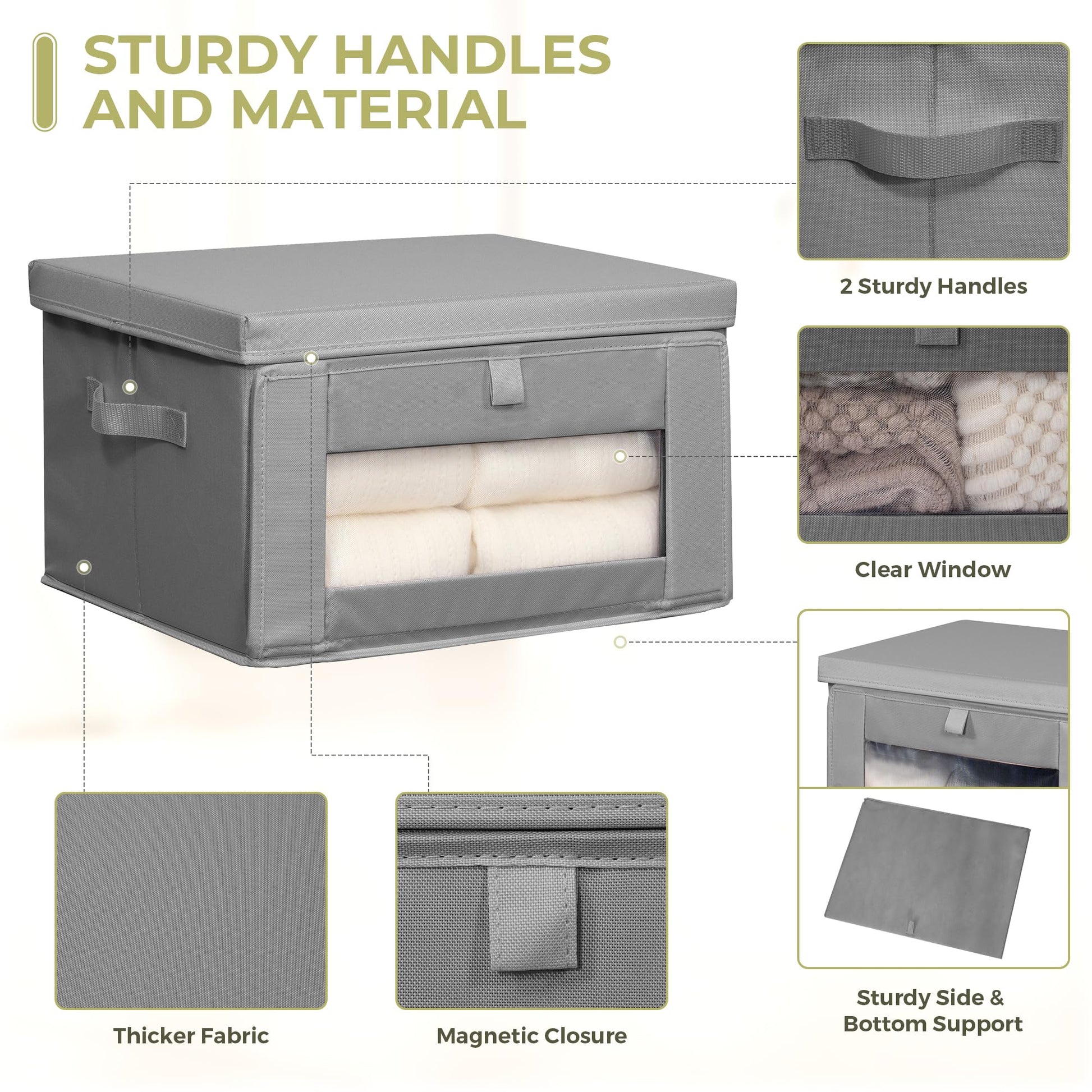 STORAGEIDEAS Thick Fabric Storage Bins with Lids, Collapsible Storage Box Closet Shelf with Clear