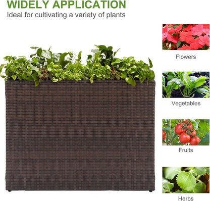 LEWIS&WAYNE Large Rectangular Block Planter Box Handmade Wicker Tall Planters for Outdoor Plants with Removable Liners Modern Planter for Indoor Outdoor Patio Deck - Brown, 32''x11''x24''
