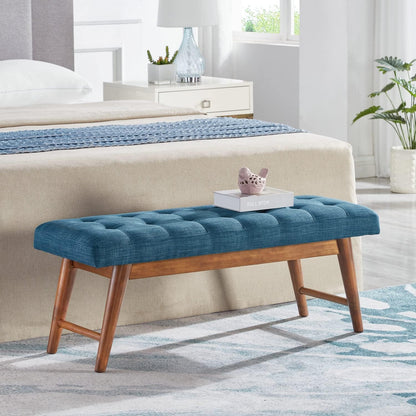 Amazon Basics Modern Haraden Upholstered Button-Tufted Bench, Blue, 16 x 44 x 17 in (Previously Rivet brand)