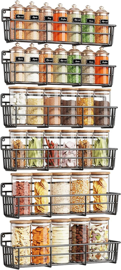 Spice Rack wall mounted 6 Pack, Space-Saving Spice Organizer for Spice Jars and Seasonings,Screw or Adhesive Hanging Spice Rack Organizer for Your Kitchen Cabinet,or Pantry Door