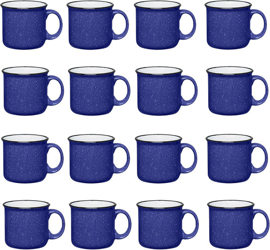 Set of 16 Ceramic Campfire Mugs – 15 Oz, Cobalt Blue – Coffee & Tea Cups for Home, Work, Travel