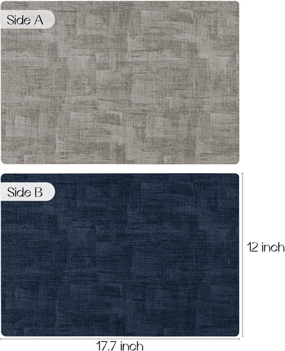 Romanstile Reversible Vinyl Placemats Set of 6, Faux Leather 100% Waterproof Oil-proof Wipeable Place Mats, Heat Resistant Dual Sided Table Mats for Kitchen/Dining/Party (Grey Nave Blue, 12 x 17 Inch)