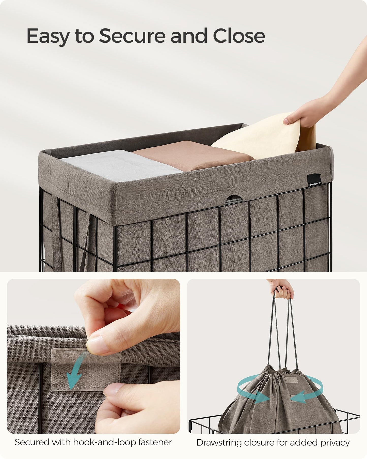 SONGMICS Laundry Hamper, 23.8 Gal. (90L) Laundry Basket, Collapsible Clothes Hamper, Removable and