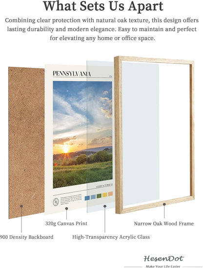 HesenDot Natural OAK Wood Framed Pennsylvania Wall Art,12x16in Appalachian Mountains Scenery Canvas Wall Print,Classic Urban Landmark Wall Decor for Living Room, Bedroom,Office Gallery Set of 1