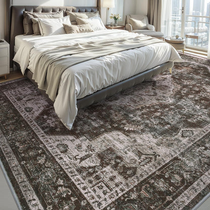 AMOAMI-Area Rug 8X10 Rugs for Living Room-Vintage Soft Brick/Brown Rugs for Bedroom-Non Slip Carpet-Washable Rug for Dining Room Living Room Bedroom Office Under Table