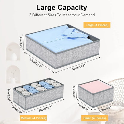 DIMJ Drawer Organizer Clothes 12 Pack - Foldable Baby Organizers and Storage & Dresser Organizer for Bedroom, Closet - Nursery Organization Dresser Dividers for underwear, Sock,Bra, Belt, Tie, Gray