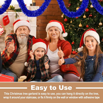 25 Feet Metallic Twist Tinsel Garland Backdrop for Parade Floats, Christmas Eve, New Year, Valentine's Day Party Decorations (Blue, 4in x 25ft)