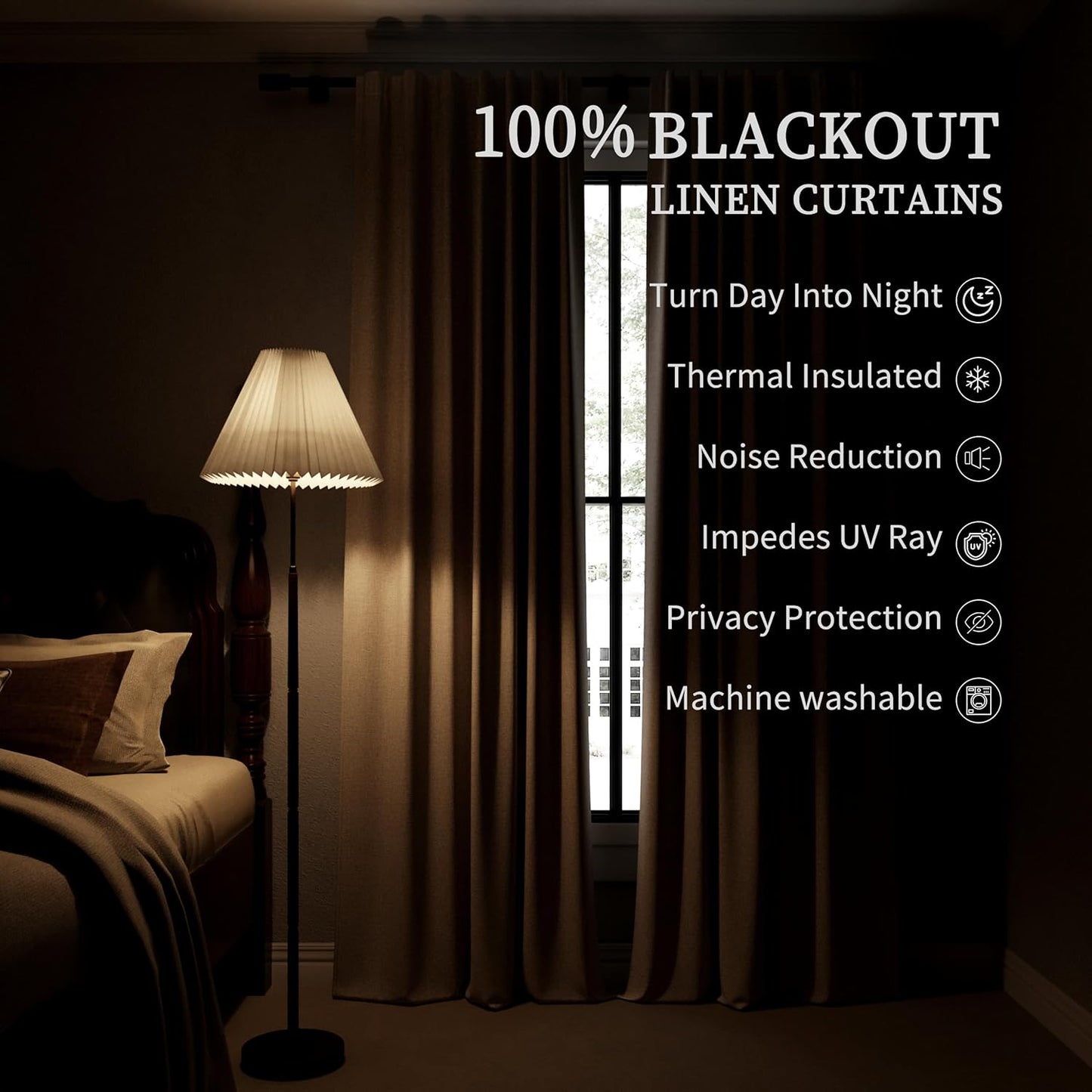 BOODII 108 Inch Black Out Curtains 2 Panels Set Back Tab Thermal Insulated Natural Linen Textured Blackout Curtains Noise Reducing Brownish Grey Neutral Living Room Darkening Window Drapes 52x108