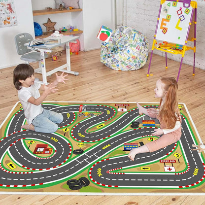 Kids Rug Play mat Playroom Rugs Car Rugs for Kids Toy Cars Race Track for Classroom Rug (Race-Brown, 4x6ft)