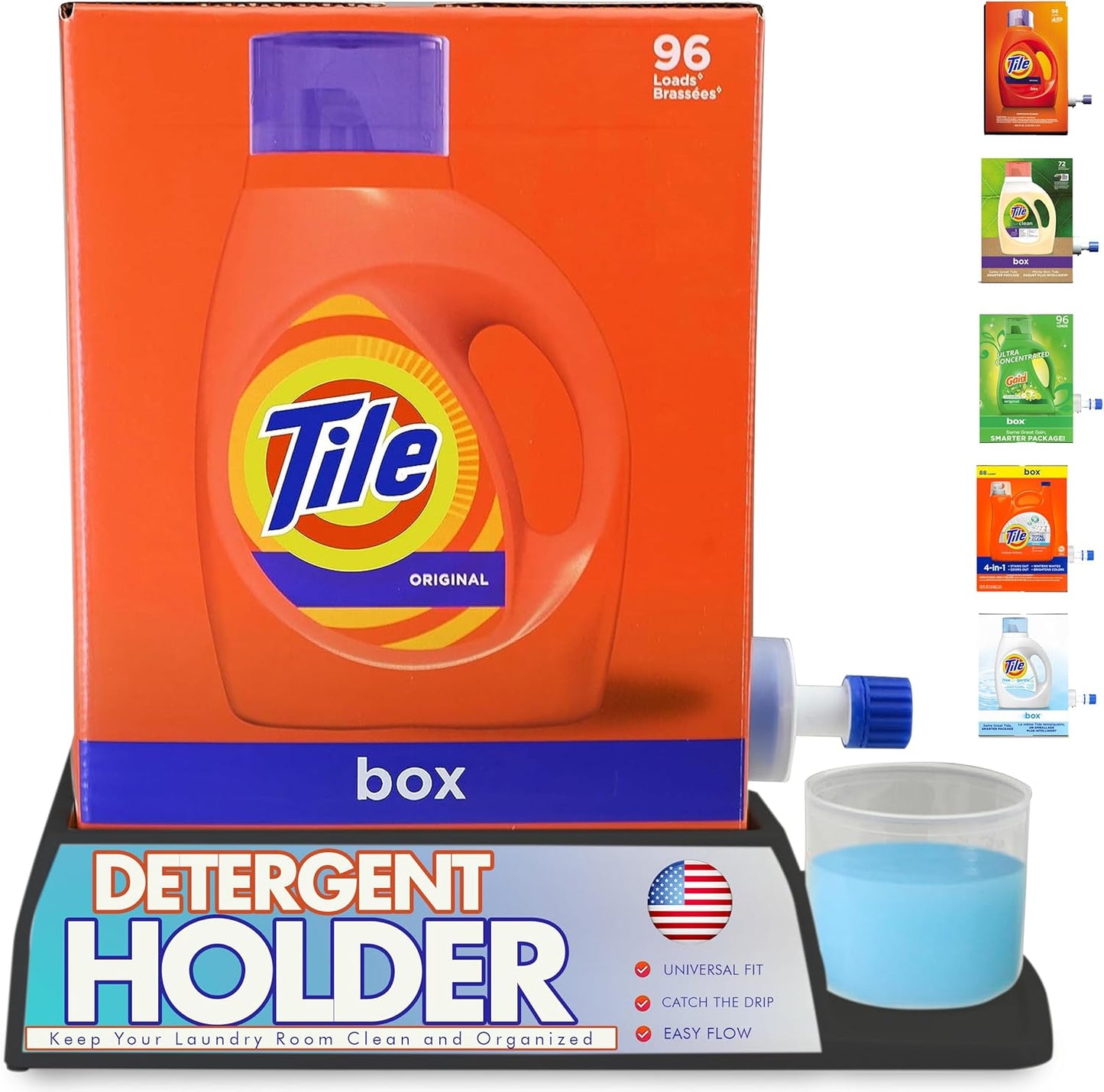 Skywin Laundry Detergent Holder For Eco Box Laundry Soap Dispenser - with Easy-to-Store Package - Less Plastic Liquid Detergent Dispenser (Black)