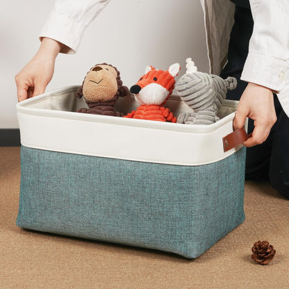 DULLEMELO Storage Baskets for Organizing,Rectangular Fabric Storage Bins with Handles for Office,Bedroom(3-Pack -15 inch X 11 inch X 9.5 inch, White&Dark Green)