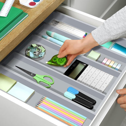 ROYAL CRAFT WOOD Luxury Bamboo Kitchen Drawer Organizer - Silverware Organizer - Utensil Holder and Cutlery Tray with Grooved Drawer Dividers for Flatware and Kitchen Utensils (5 Slot, Gray)