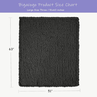 Bigacogo Chunky Knit Throw Blanket for Couch, 51x63 inches, 100% Hand Knitted with Thick Jumbo Chenille Yarn, Cozy Soft Large Rope Knot Cable Crochet Blankets for Sofa Bed Living Room, Dark Grey