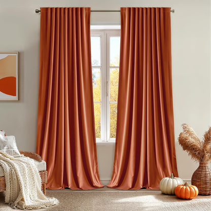 MIULEE Terracotta Velvet Curtains 96 Inches Long 2 Panels- Pinch Pleated Luxury Rust Fall Burnt Orange Window Curtains for Bedroom Living Room Thermal Insulated Super Soft Drapes Back Tab Decor