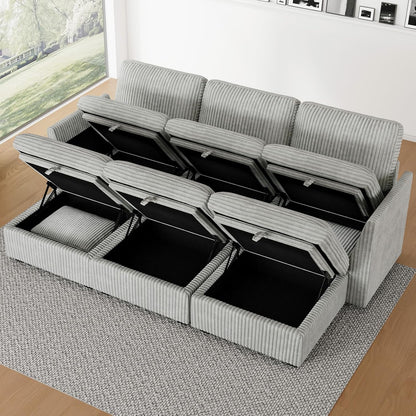 Belffin Modular Sectional Sofa with Sleeper Sofa, Oversized Cloud Couch with Extra Deep Seat, Upholstered 6 Seat Sectional Couches for Living Room, Plush Corduroy Light Grey