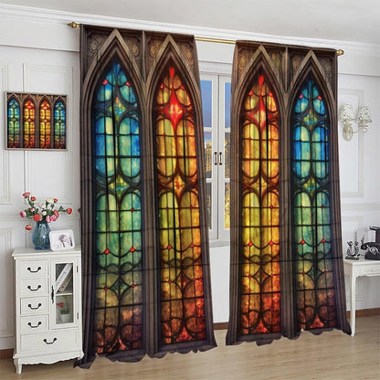 Stained Glass Curtains,Mid Century Vintage Style Abstract Art Home Decor Drapes for Bedroom Living Room Kitchen Window Treatment 2 Panels Set Total Size 42" W X 45" L Inch