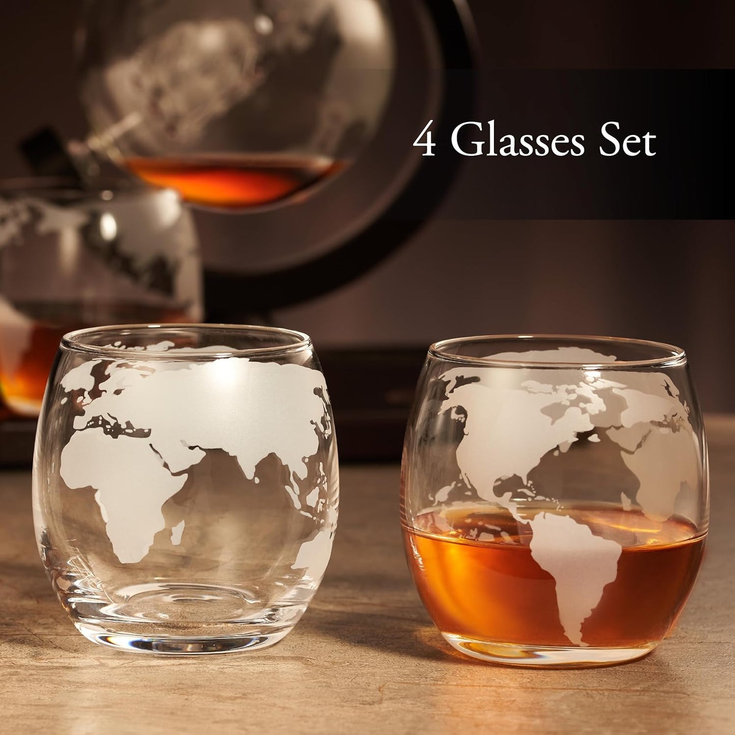 Whiskey Decanter Globe Set for Men with 4 Glasses, Bourbon, Rum, Scotch, Crystal Clear Decanter Sets - Whiskey Gifts for Men Dad Him (Globe Decanter)