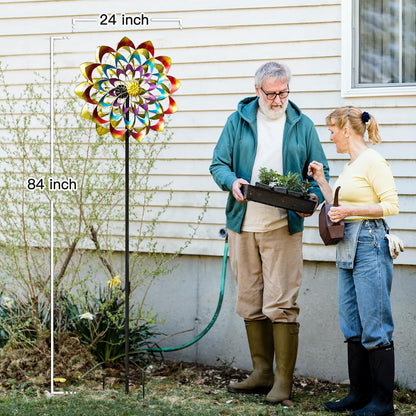 Garden Wind Spinners Outdoor Large Metal, 84'' Yard Art Wind Sculptures & Spinners, Windmills Gifts for Mother's Day Birthday Lawn Patio Decor(Rainbow)