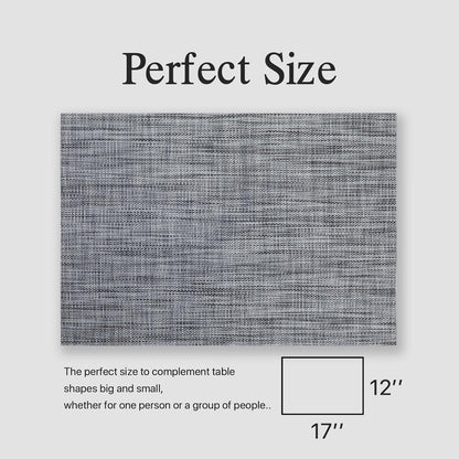Placemat Set of 4 - Easy Clean Woven Vinyl Placemats for Dining Table, Indoor/Outdoor Place Mats, Washable PVC Table Mats（Dark Gray）