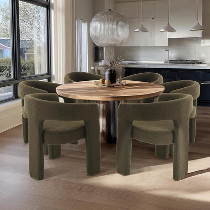 Green Sherpa Dining Chairs Set of 6, Modern Barrel Dining Room Chairs Upholstered Faux Fur Accent Chair with Arms and Round Back for Living Room Kitchen Armchair No Assembly Needed