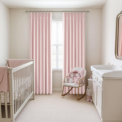 Baby Pink Blackout 102 Inch Long Curtains for Living Room, Farmhouse Textured Linen Pinch Pleat Thermal Insulated Boho Curtain 2 Panels Set for Sliding Glass Door 40 x 102 Length Window Drapes Burg