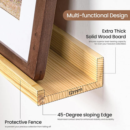 Picture Ledge Shelf, Solid Pine Wood Floating Shelves Set of 2, 24 Inches Nursery Book Shelves for Toys Storage, Kids Bookshelf Wall Mounted for Living Room Bedroom Decor Books Photo Frames, Natural