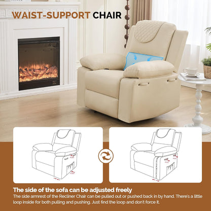 Recliner Chair with Electric Massage Adjustable Footrest & Heat, Manual Leather Recline for Adults Living Room Remote Control (Beige)